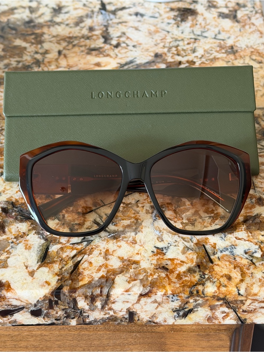 Longchamp Brown Gradient Hexagon Oversized Sunglasses